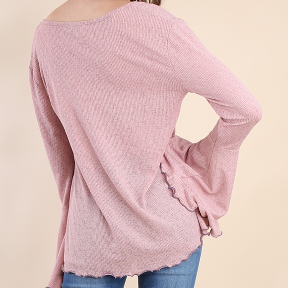 Umgee Dusty Rose Trumpet Sleeve Knit Top - Picture 4 of 5